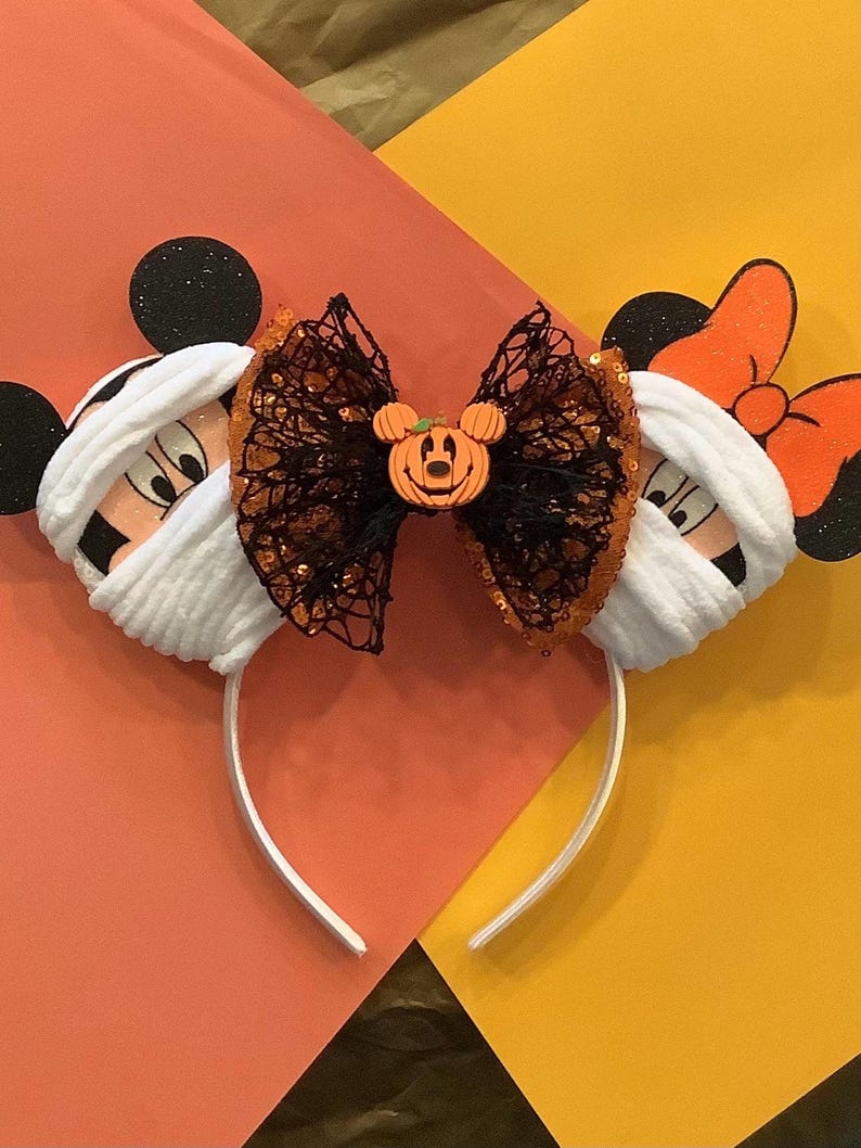 Mummy Mouse Ears Headband, Halloween Sequin Bow afbeelding 8