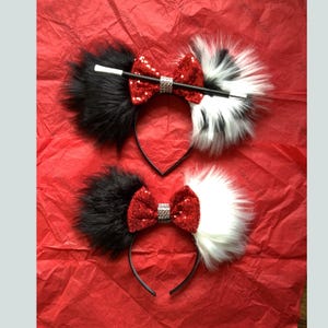 Cruella De Vil Mouse Ears Mickey Ears Cruella Headband White Black Fur 101 Dalmatians Villain Ears