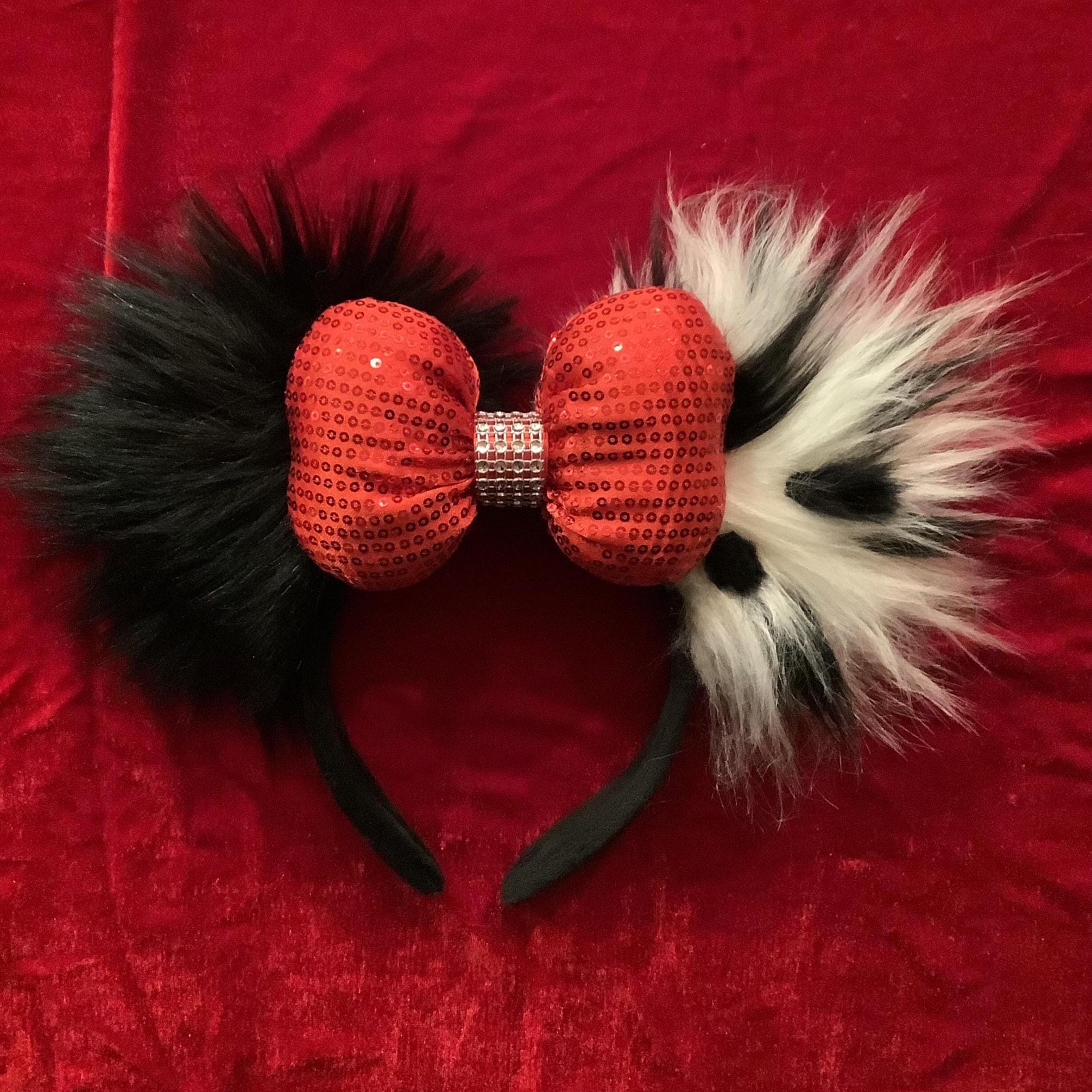 Cruella De Vil Ears: Black & White Faux Fur Dalmatian 