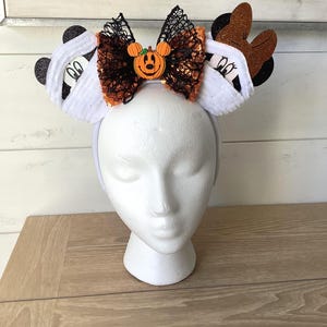 Mummy Mouse Ears Headband, Halloween Sequin Bow afbeelding 2