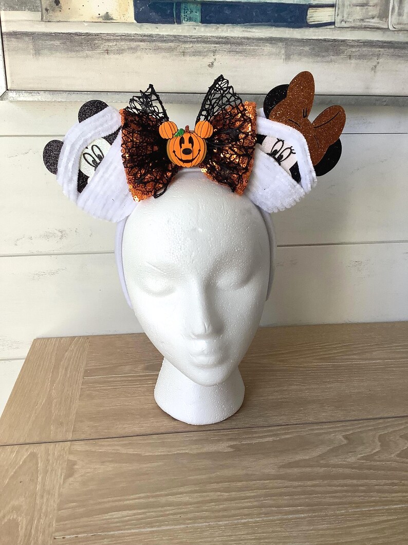 Mummy Mouse Ears Headband, Halloween Sequin Bow afbeelding 2