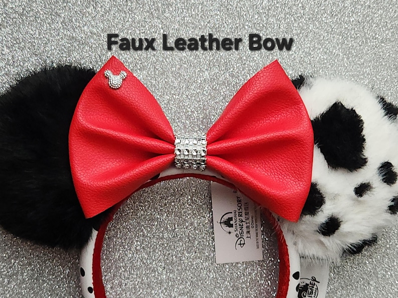 Authentic Disney Ears DELUXE Cruella De Vil Ears, Dalmatian Fur, Villain Headband Faux Leather Bow image 11