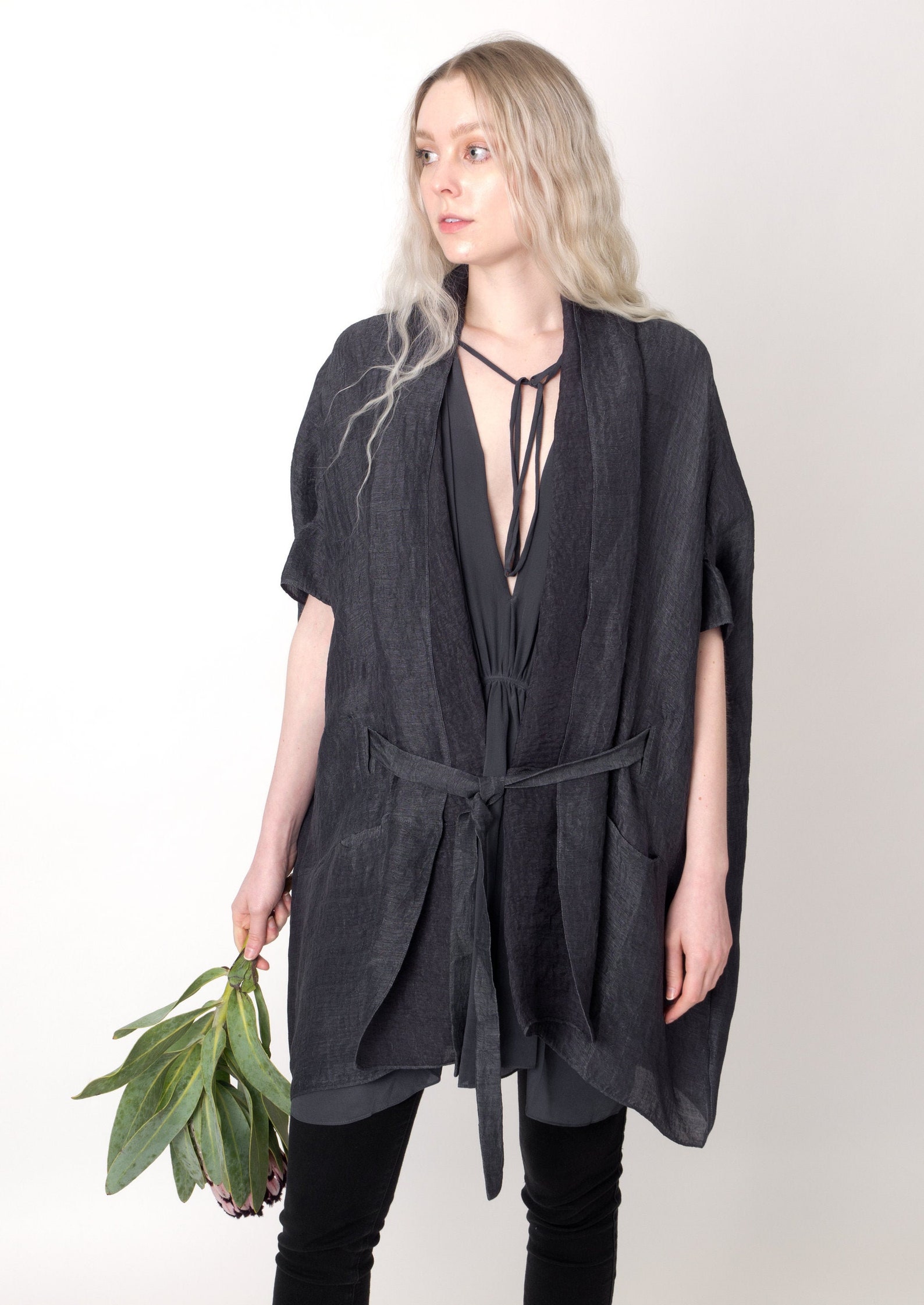 Organic Silk/hemp Throw Over Jacket in Charcoal Black Etsy