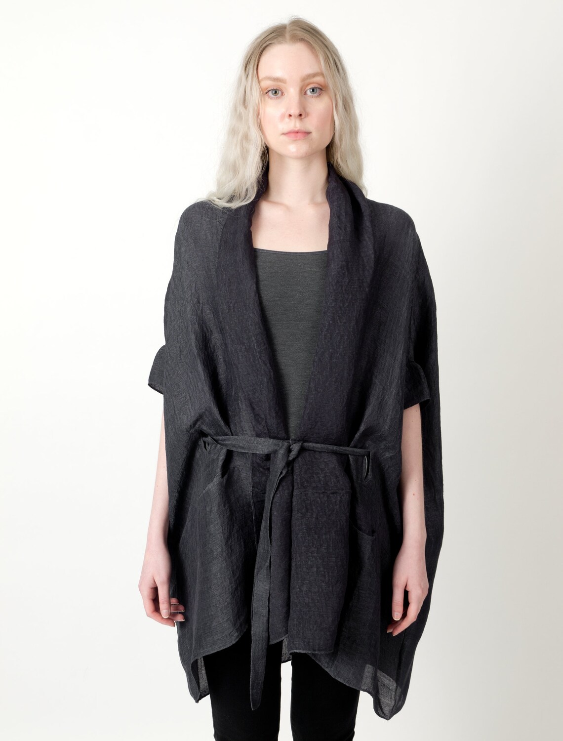 Organic Silk/hemp Throw Over Jacket in Charcoal Black Etsy