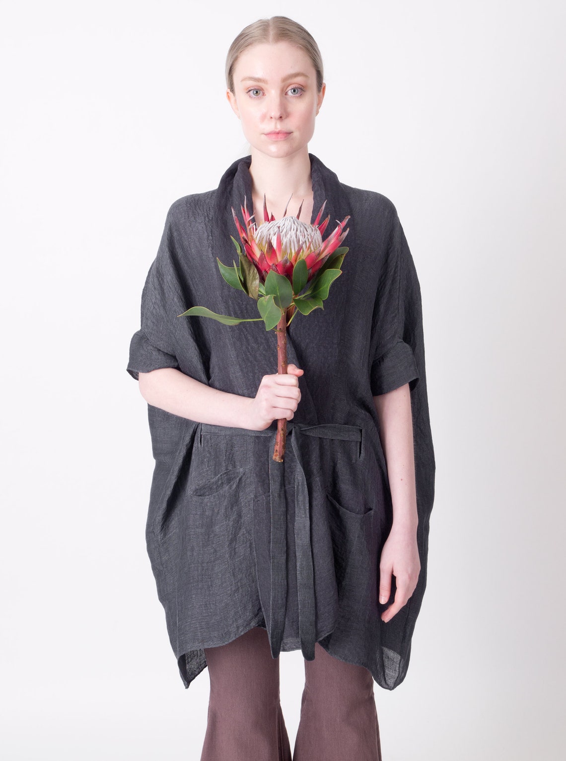 Organic Silk/hemp Throw Over Jacket in Charcoal Black Etsy