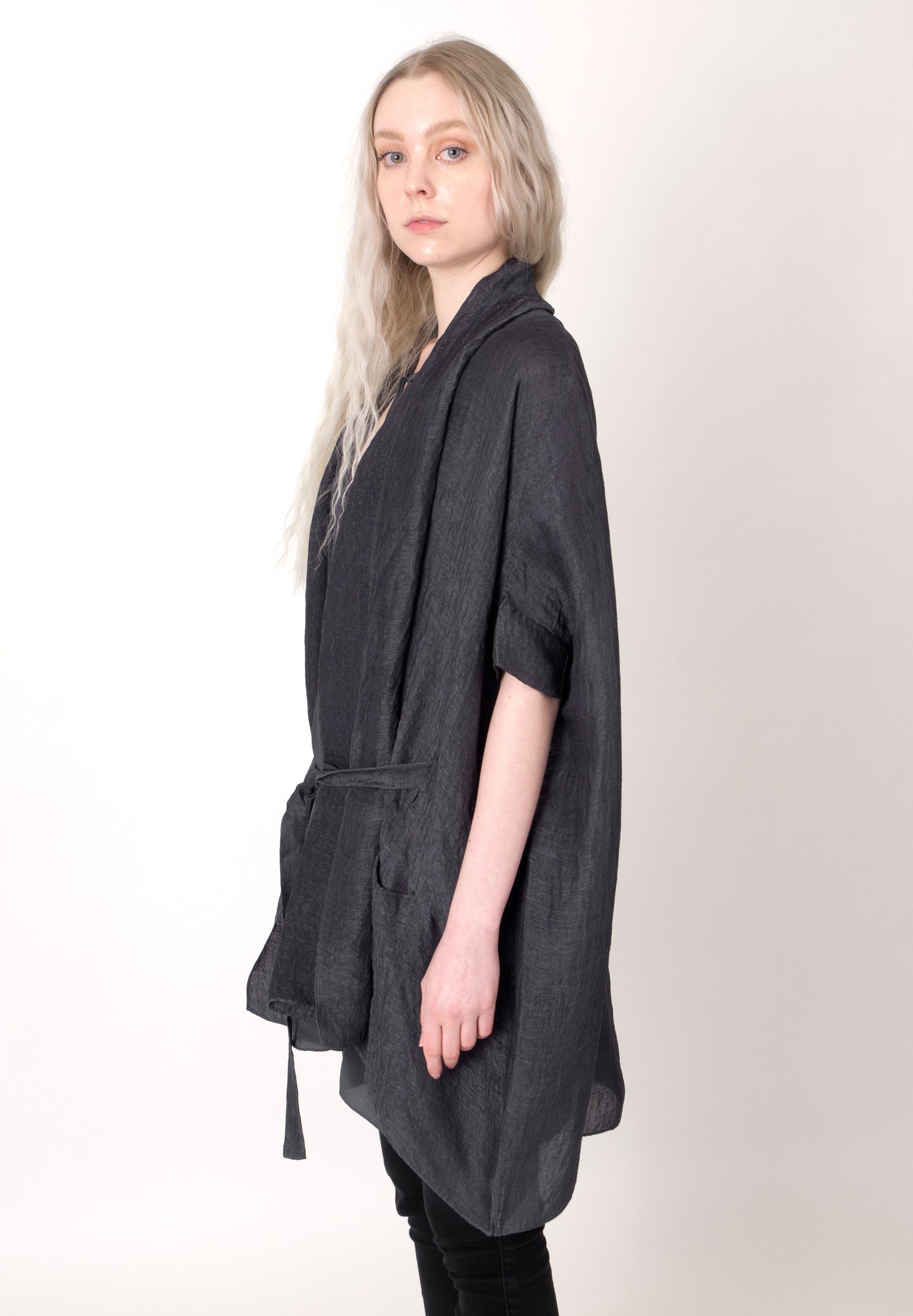 Organic Silk/hemp Throw Over Jacket in Charcoal Black Etsy