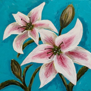 Fine Art Lily Painting, Original Acrylic Artwork, Floral Wall Decor, Unique Flower Loves Gift