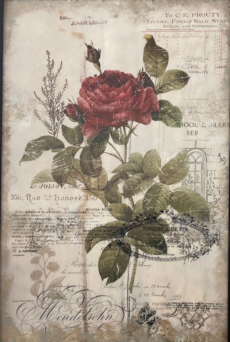 Original Mixed Media Art Vintage Rose Wall Decor Cottage Etsy