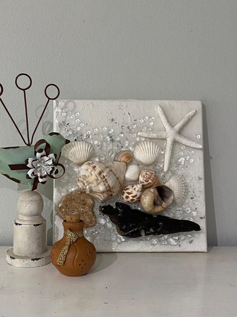 Seashell Glass Art Seashell Wall Hanging Beachy Resin and Etsy