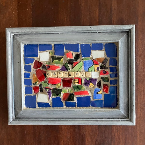 Original Handmade Broken China Mosaic, Small Framed Mosaic, Inspirational Art, Unique Gift