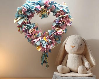Fabric Rag Heart Wreath, Handmade Cottagecore Wall Decor