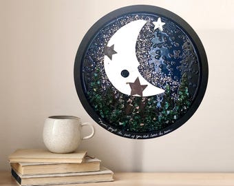 Crescent Moon Mosaic Wall Art: Celestial Woodland Decor