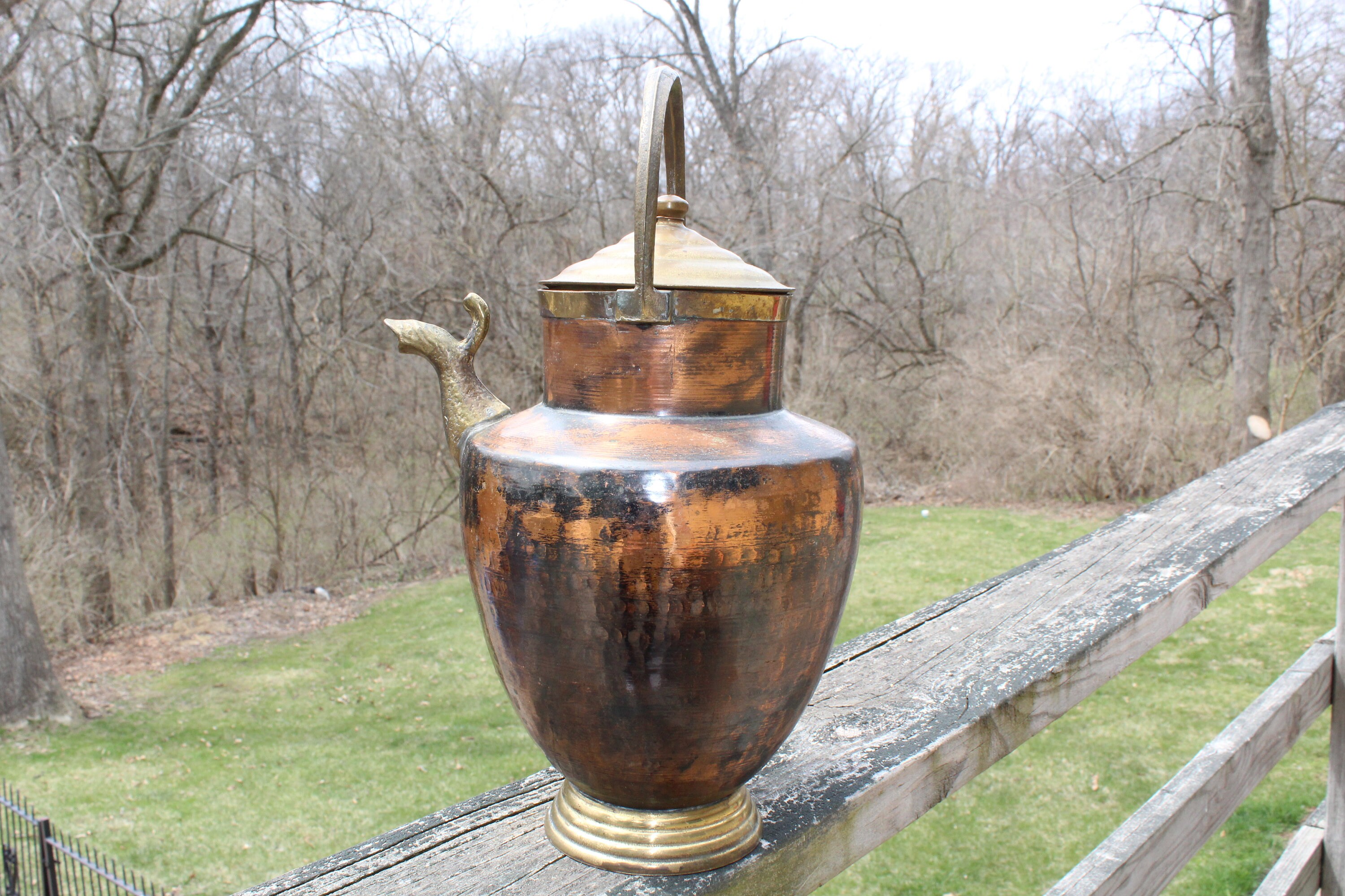 Large Copper and Brass Water Jug with Serpent Spout Etsy