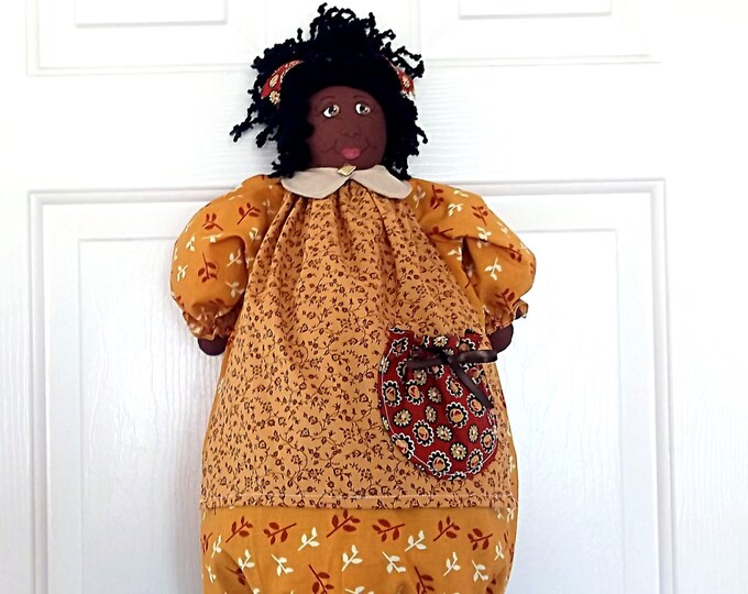 Handmade African American Plastic Bag Holder Doll, Rust and Copper