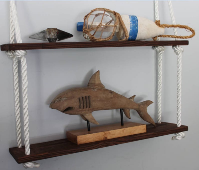 Double Hanging Nautical Shelf From Boat Cleats Book Shelf Etsy