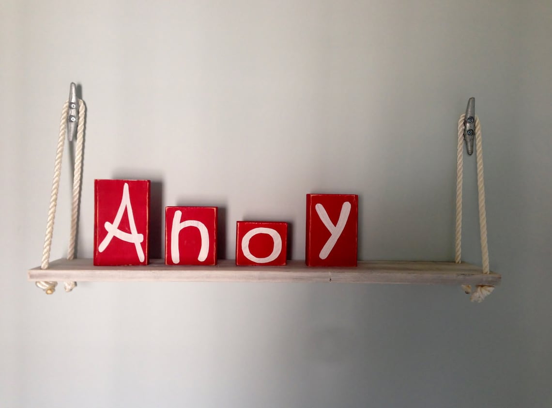 Hanging Nautical Shelf From Boat Cleats Whitewashed Wooden Etsy