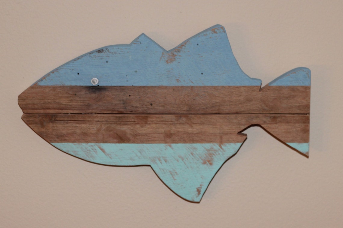 Wooden Fish Wall Art Nautical Wall Art Striped Pallet Fish Etsy