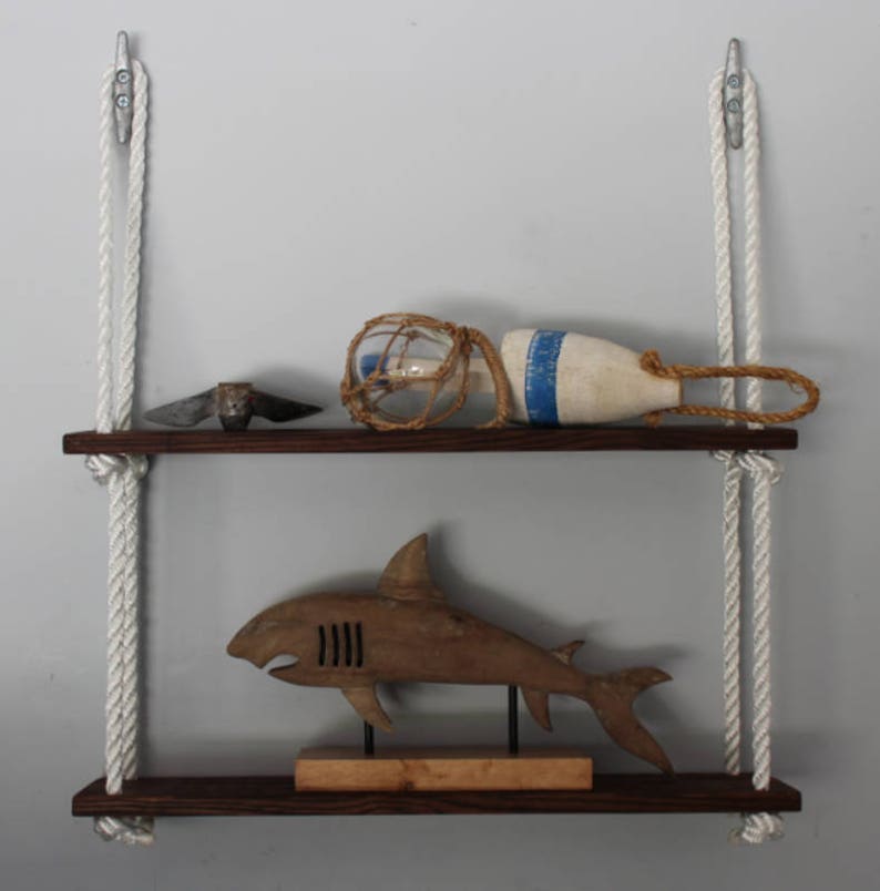 Double Hanging Nautical Shelf From Boat Cleats Book Shelf Etsy