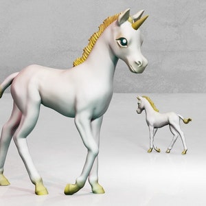 Unicorn Baby Foal Unpainted 3D Printed Miniature