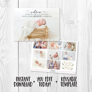 Anuncio moderno, Anuncio de llegada del bebé recién nacido, Anuncio de nacimiento del bebé Hola, Anuncio de nacimiento del bebé personalizado con fotos, PDF de bricolaje
