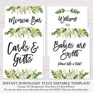 Pacchetto cartelli per baby shower, set cartelli per baby shower, pacchetto cartelli per baby shower, cartelli coordinati per baby shower, Mimosa, benvenuto, cartoline e regali, bomboniera