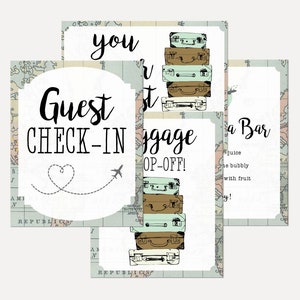 Pacchetto di cartelli per doccia da viaggio con mappa globo, set di cartelli per baby shower, pacchetto di cartelli per baby shower, cartelli per baby shower abbinati, cartello stampabile