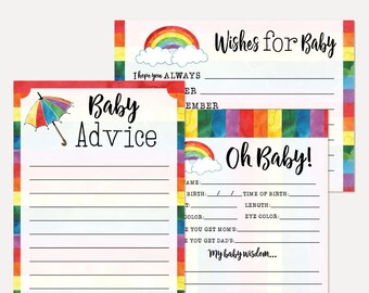 Rainbow aquarel baby shower pakket, aandenken bundel, advies kaart, oh baby, goed wensen voor baby, baby aandenken kaarten