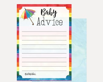 Regenbogen Aquarell Baby-Dusche-Ratschlag-Karte, Worte der Weisheit Karte für Baby-Dusche, Ratschlag-Karten-Baby-Dusche, Ratschlag-Baby-Dusche