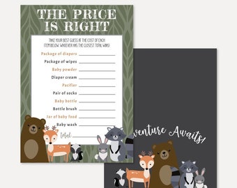 Modèle de jeu Woodland Baby Shower The Price Is Right - Baby Shower The Price Is Right Game, Baby Shower Game imprimable