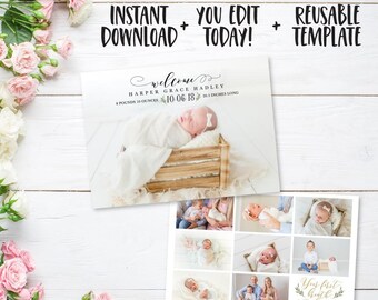 birth announcement template etsy