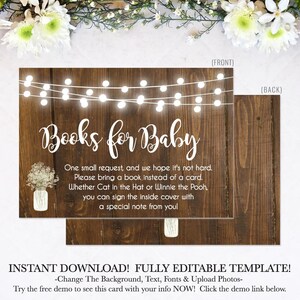 Rustiek hout Babys Breath Boekaanvraag downloaden, Boekaanvraag Babyshower, Boekaanvraagkaart voor douche, Boekaanvraaginvoegsel, Aanvraag afdrukbaar