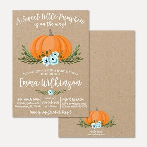 Modèle d'invitation de douche de bébé citrouille garçon - invitation de douche de bébé abordable, invitations modifiables, PDF modifiable, conceptions Hadley