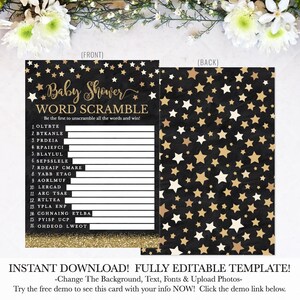 Baby Shower Word Scramble, Boho Baby Shower Games, Boho Printable Shower Game, Rustic Shower Game, Rustic Printable Game, Instant Download