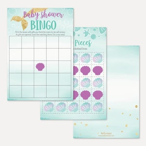 Mermaid Baby Shower Bingo Game Template - Bingo Baby Shower, Baby Bingo Nursery, Baby Shower Bingo, Baby Shower Game