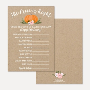 Modello di gioco Baby Shower per ragazza zucca Il prezzo è giusto - Gioco per baby shower Il prezzo è giusto, gioco per baby shower stampabile