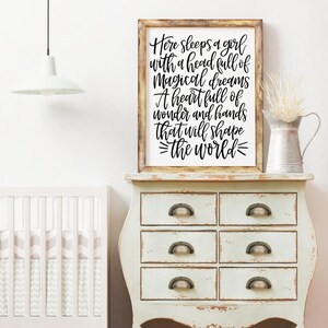 Here Sleeps A Girl Nursery Wall Decor, Digital Decor, Nursery Quotes and Sayings, Modern Nursery Prints, Nursery Printable Wall Art
