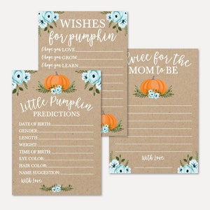 Prédictions, conseils et souhaits de douche de bébé Pumpkin Boy Set Templates - Bundle souvenir, carte de conseils, Oh Baby, Well Wishes for Baby