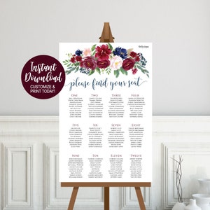 Seating Chart Wedding Printable, Wedding Seating Chart Template ...