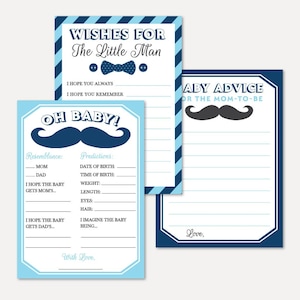 Kleine man baby shower voorspellingen, advies en wensen set sjablonen - bundel, advieskaart, oh baby, goede wensen voor baby, aandenkenset