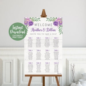 Segno grafico dei posti a sedere, grafico dei posti a sedere per matrimoni in ordine alfabetico, grafico dei posti a sedere Bat Mitzvah, modello di grafico dei posti a sedere stampabile, modello di grafico dei posti a sedere