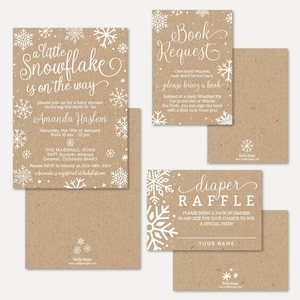 Modello di suite per invito per baby shower con piccolo fiocco di neve - Pacchetto invito per doccia, pacchetto, set di inviti, lotteria di pannolini, richiesta di libro