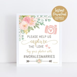 Wedding Hashtag Sign, Hashtag Poster, Cheap Wedding Sign, Wedding Day Hashtag, Editable Hashtag for Wedding, Party Hashtag Sign