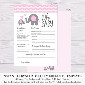 Carte de prédiction de douche de bébé imprimable, téléchargement de prédiction de douche de bébé, conseils de prédiction de douche de bébé, cartes de prédiction imprimables modifiables