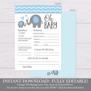 Carte de prédiction de douche de bébé imprimable, téléchargement de prédiction de douche de bébé, conseils de prédiction de douche de bébé, cartes de prédiction imprimables modifiables
