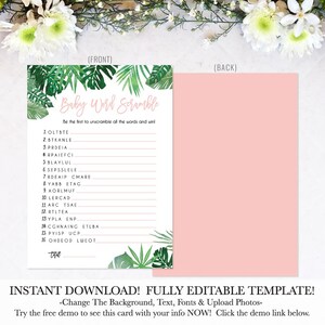 Tropical Baby Shower Pink Shower Games, Boho Baby Shower Games, Boho Printable Shower Game, Rustic Baby Shower Game, Rustic Printable Game