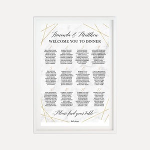 Plantilla de signo de tabla de asientos de boda geométrica de mármol y oro -Plantilla de tabla de asientos, plan de asientos imprimible, plan de asientos de boda, PDF