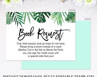 Tropical Baby Shower Teal livre demande téléchargement, livre demande Baby Shower, carte de demande de livre pour douche, livre demande Insert, demande imprimable