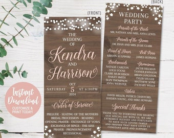 Wedding Program Template Diy Editable Text Word File Instant Etsy
