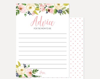 Roze crème en blauw meisje bloemen baby shower advieskaarten, woorden van wijsheid kaarten voor baby shower, advieskaarten babyshower, babyadvies