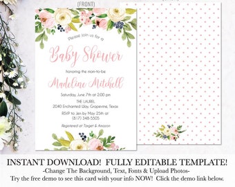 Invito per baby shower ragazza stampabile, Invito per baby shower, Invito per baby shower stampabile, Invito per baby shower ragazza